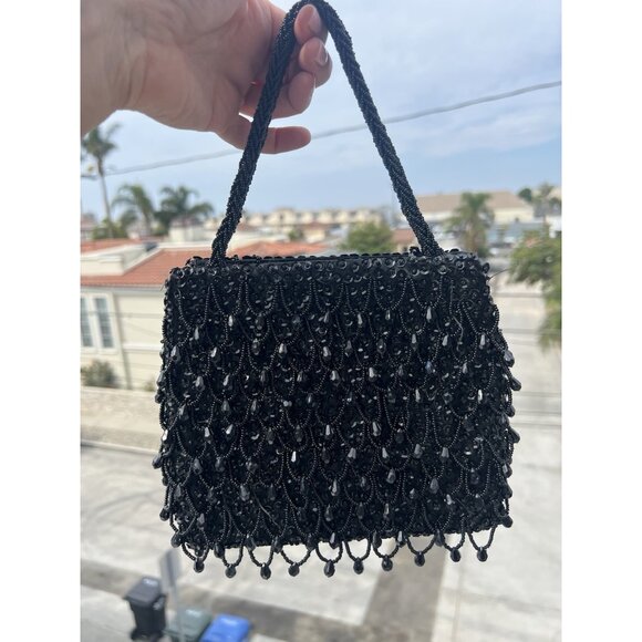 Vintage Handmade Hong Kong 50s beaded black sequin evening bag GORGEOUS MCM - Picture 1 of 14